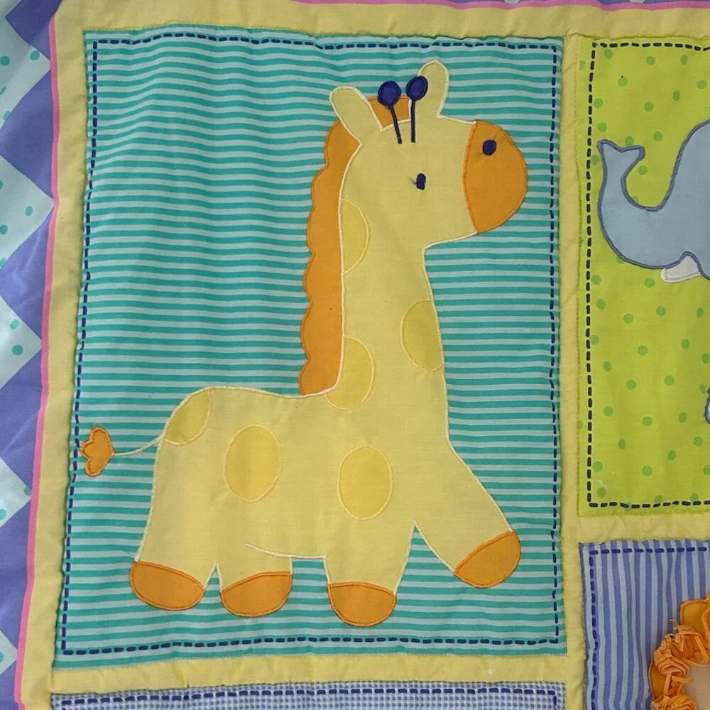 Small Wonders Quilt with Skirt Safari Zoo Animals Crib Baby Blanket 42x30 Inch